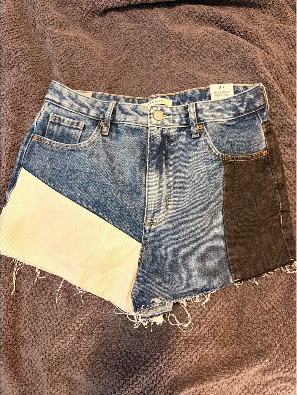 PacSun High Rise Festival Patchwork Denim Shorts Size 27